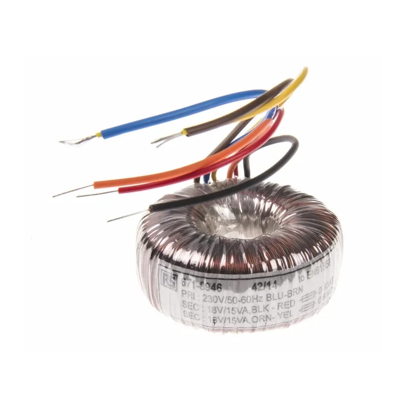 RS PRO 230 V ac 2 x 18 V ac Toroidal Transformer 2 Output 30 VA, UL 506, IEC 61558 Class II, VDE0570 Class II 671-8946
