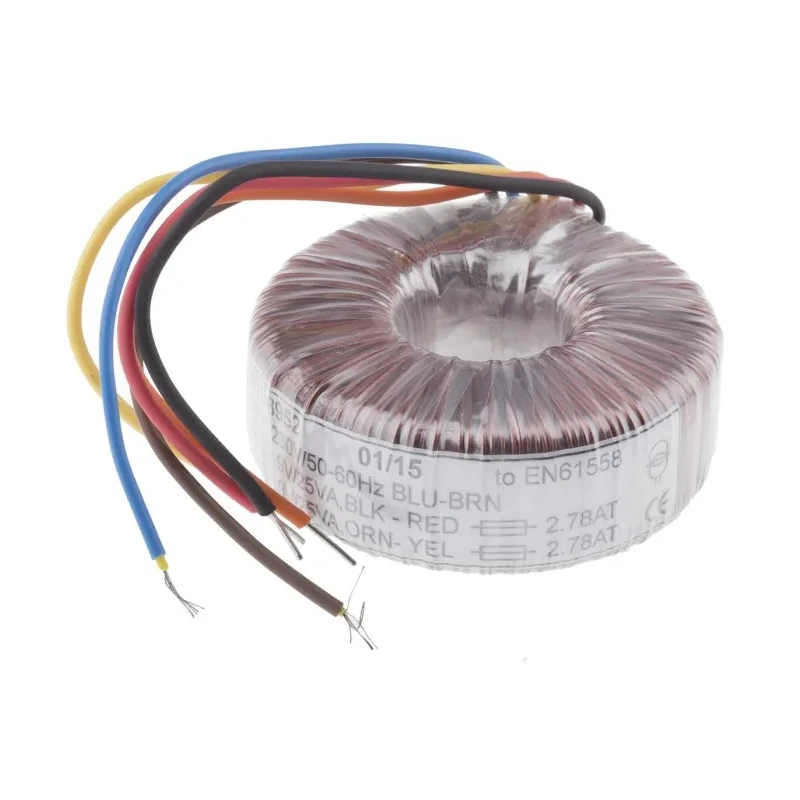 RS PRO 230 V ac 2 x 9 V ac Toroidal Transformer 2 Output 50 VA 2.778 A Copper Conductor Termination Wire 671-8952