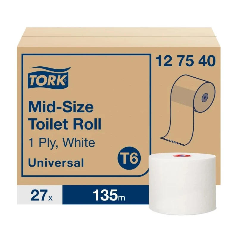 Tork Mid Size 1-Ply Toilet Roll 27 Rolls Pack Core Diameter 35mm Roll Diameter 132mm 127540