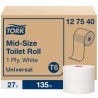 Tork Mid Size 1-Ply Toilet Roll 27 Rolls Pack Core Diameter 35mm Roll Diameter 132mm 127540