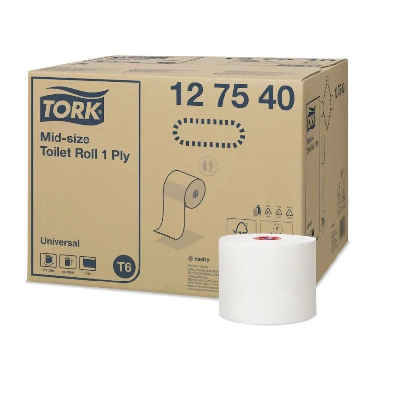 Tork Mid Size 1-Ply Toilet Roll 27 Rolls Pack Core Diameter 35mm Roll Diameter 132mm 127540