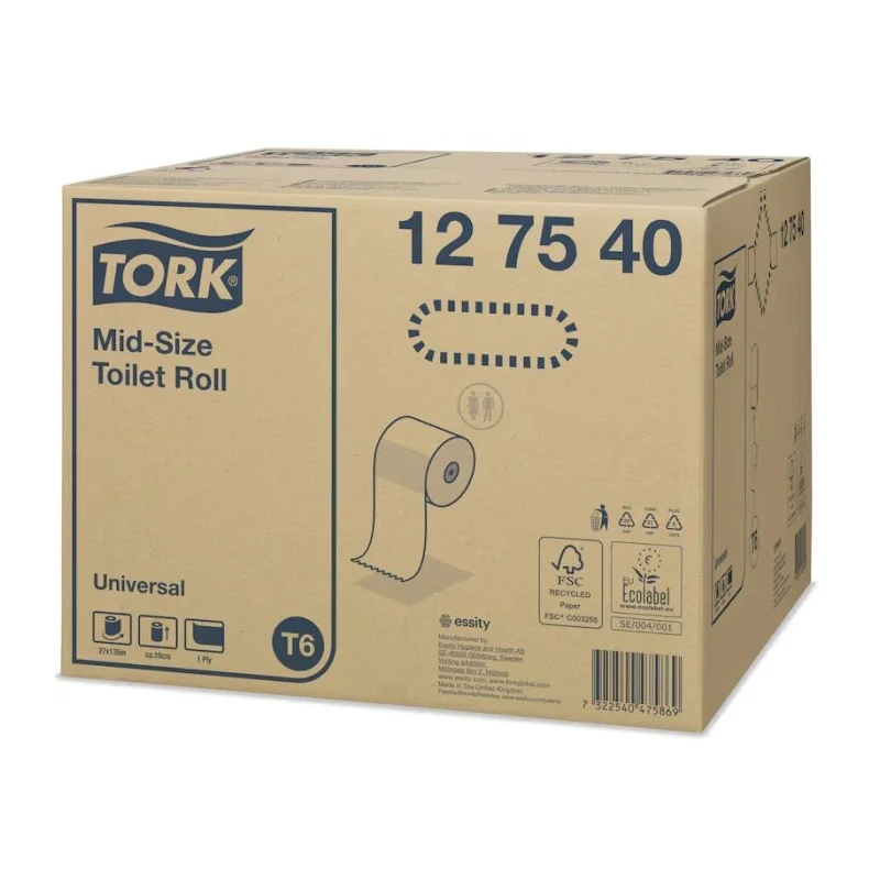 Tork Mid Size 1-Ply Toilet Roll 27 Rolls Pack Core Diameter 35mm Roll Diameter 132mm 127540