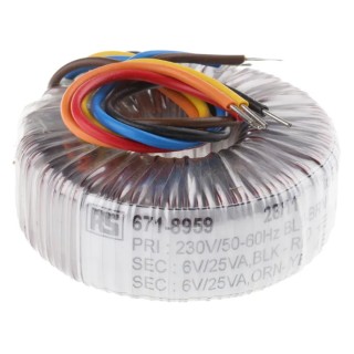 RS PRO 230 V ac 2 x 6 V ac Toroidal Transformer 2 Output 50 VA 671-8959
