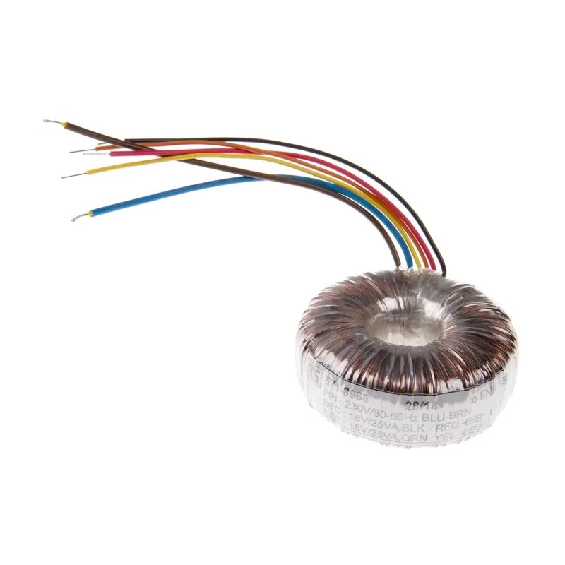 RS PRO 230 V ac Toroidal Transformer 2 x 18 V ac Output 50 VA Copper Conductor Termination Wire 671-8968