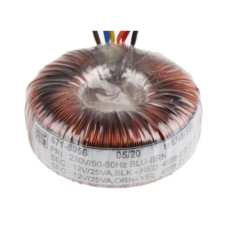 RS PRO 230 V ac 2 x 12 V ac Toroidal Transformer 2 Output 50 VA 671-8956