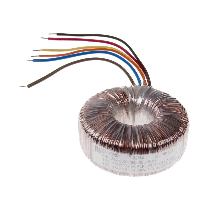 RS PRO 230 V ac Toroidal Transformer 2 x 15 V ac Secondary Voltage, 225 VA Power, 2 Outputs, VDE0570 Class II 671-9034
