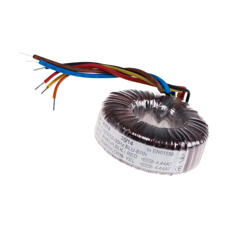 RS PRO 230 V ac 2 x 9 V ac Toroidal Transformer 2 Output 80 VA Copper Conductor Termination 50-60 Hz 1.04 kg 671-8974
