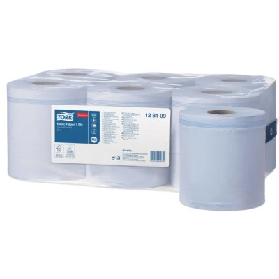 Tork Paper Towel Roll, Single Ply, Blue, 180 mm Width x 3000 mm Length, EU Ecolabel FSC Certified 128109