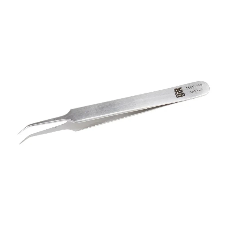 RS PRO Stainless Steel Fine Bent Tweezer 110mm 136-9845