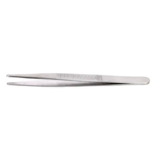RS PRO 145mm Carbon Steel Blunt Straight Round Serrated Tweezer 136-9858