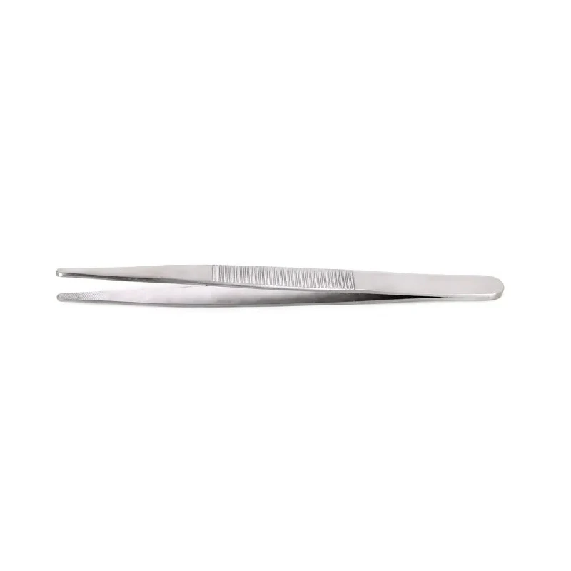 RS PRO 145mm Carbon Steel Blunt Straight Round Serrated Tweezer 136-9858