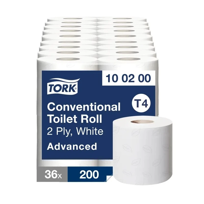 Tork 36 Rolls of 200 Sheets Toilet Roll 2 Ply Conventional Size, Core 44mm, Roll Diameter 110mm 100200