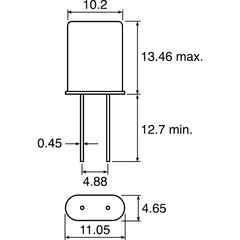 MERCURY 3.6864 MHz Crystal ±30 ppm HC-49U 2-Pin Through Hole 13.6 mm Height 10.7 mm Length 4.5 mm H49-3.6864-18-30/50/4085