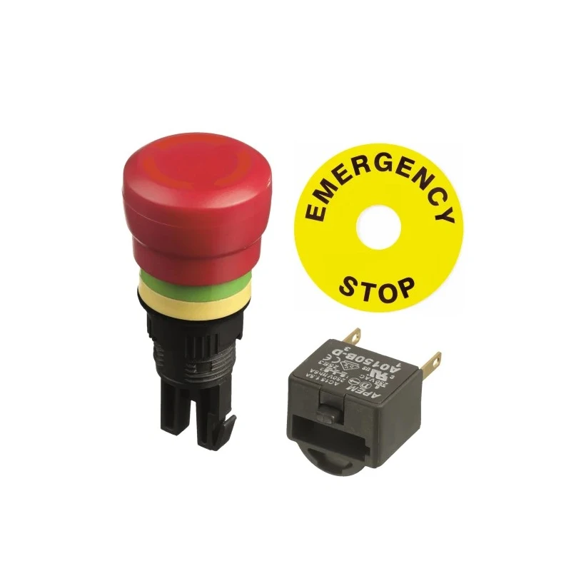 APEM A01ES-D Series Twist Release Emergency Stop Push Button, Panel Mount, 16 mm Cutout, 2 NC, IP40, IP65 A01ES-D