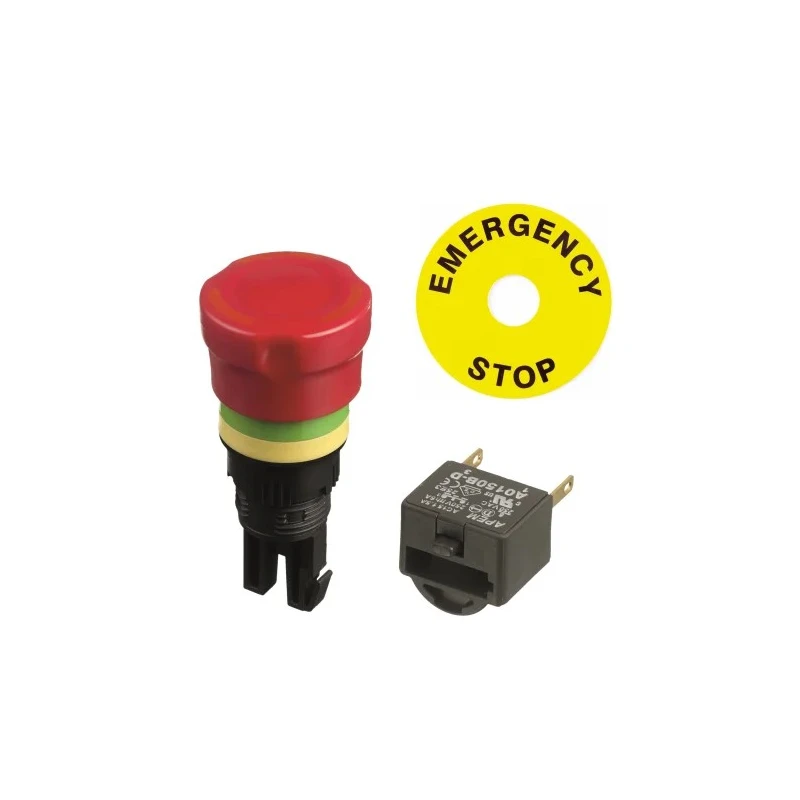 APEM A01ES-D Series Twist Release Emergency Stop Push Button Panel Mount 16mm Cutout 2 NC Contacts IP65 IP40 A01ES-D