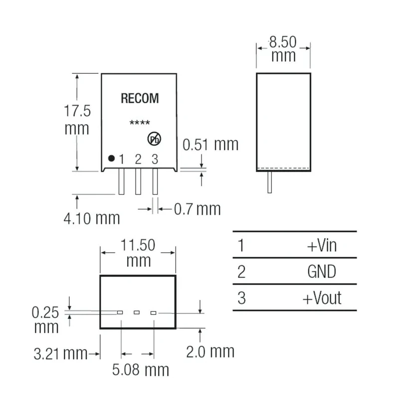 Recom Switching Regulator Through Hole, 6.5V DC Output Voltage, 1 A Output Current, 6.5W Power R-78B6.5-1.0