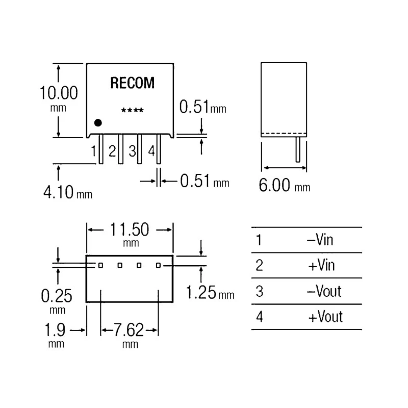 Recom 5V DC/DC Converter 200 mA 5V DC Input 4.5V Input 1W Through Hole RO-0505S