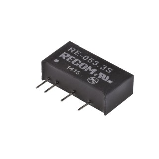 Recom DC/DC Converter SIP Package 3.3V DC Output 300 mA, 5V DC Input, 1W Power Through Hole Mount RE-053.3S