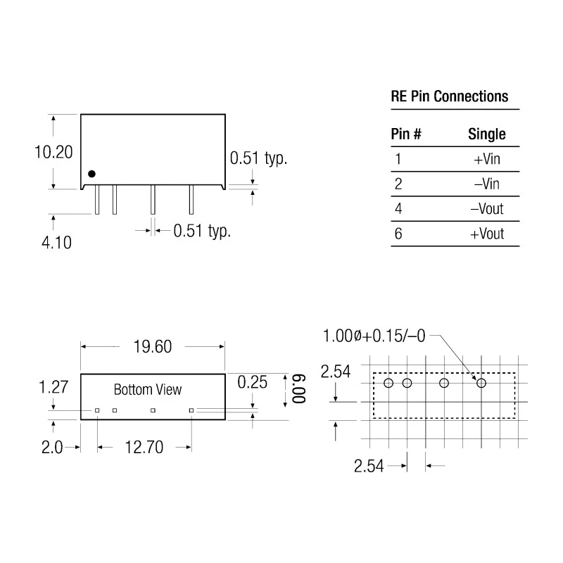 Recom DC/DC Converter SIP Package 3.3V DC Output 300 mA, 5V DC Input, 1W Power Through Hole Mount RE-053.3S