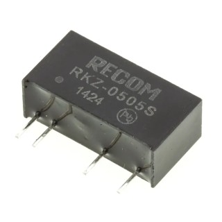 Recom 2W SIP DC/DC Converter, 5V DC Output, 400mA, 5V DC Input, 4.5V Minimum Input, Through Hole Mount RKZ-0505S