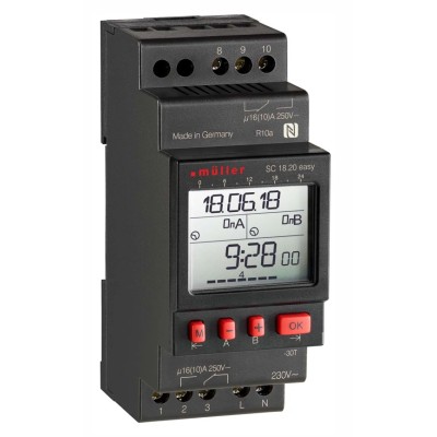 Muller Digital 2-Channel DIN Rail Time Switch 230V AC SC 18.20 EASY 230V 50-60HZ