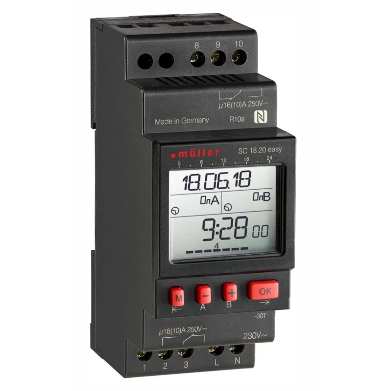 Muller Digital 2-Channel DIN Rail Time Switch 230V AC SC 18.20 EASY 230V 50-60HZ
