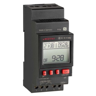 Muller Digital DIN Rail Time Switch 1 Channel, 230V AC, SPDT Contact, 10 Year Battery Life SC 18.13 EASY 230V 50-60HZ