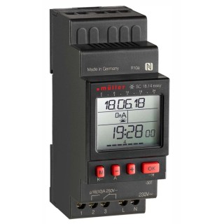 Muller Digital DIN Rail Time Switch 230V AC, 1 Channel, SPDT Contact, SC 18.14 EASY 230V 50-60HZ