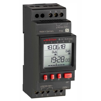 Muller Digital DIN Rail Time Switch 2-Channel 230V AC SC 18.24 EASY 230V 50-60HZ