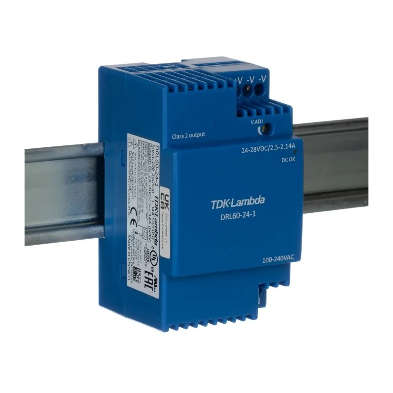TDK-Lambda DRL-60 Switched Mode DIN Rail Power Supply 264V AC Input 24V DC 2.5A Output 60W DRL60-24-1