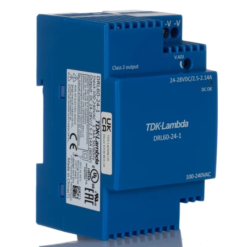 TDK-Lambda DRL-60 Switched Mode DIN Rail Power Supply 264V AC Input 24V DC 2.5A Output 60W DRL60-24-1