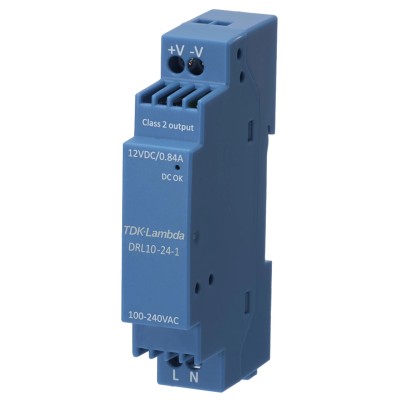 TDK-Lambda DRL-10 Switched Mode DIN Rail Power Supply 264V AC Input 12V DC, 840 mA Output 10W DRL10-12-1