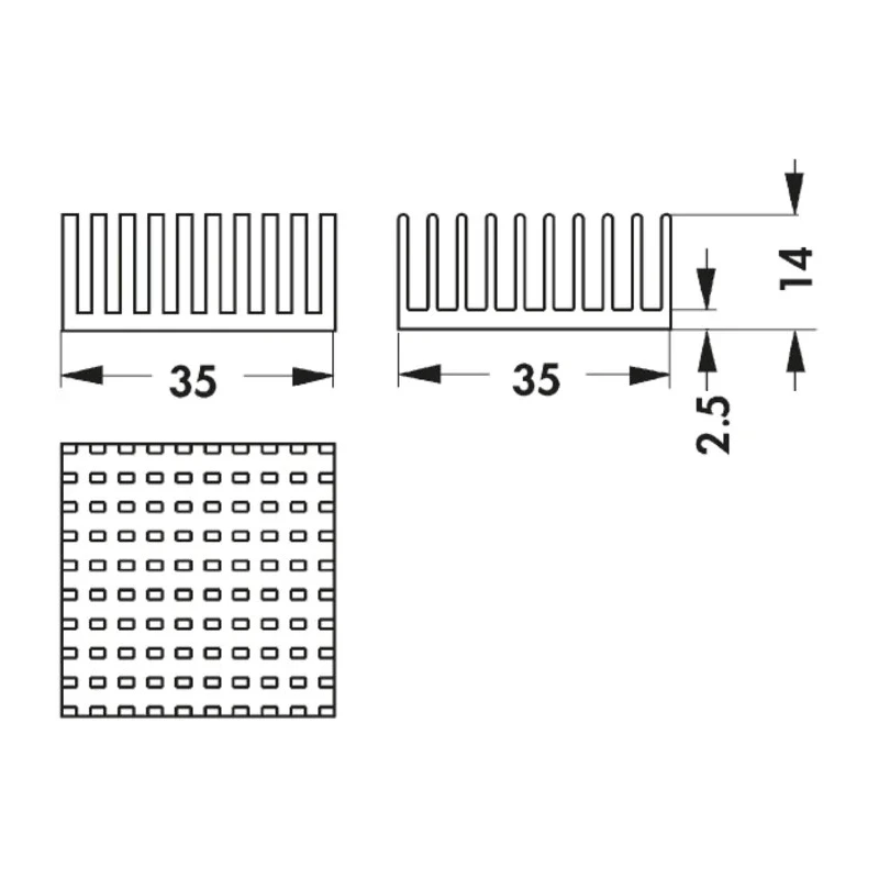 Fischer Elektronik Heatsink Universal Square Aluminium 9.6K/W 14 mm Height 35 mm Length 35 mm Width ICK PGA 14x14x14
