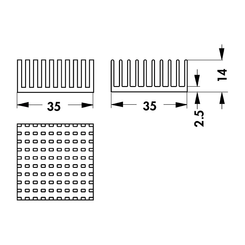 Fischer Elektronik Heatsink Universal Square Aluminium 9.6K/W 14 mm Height 35 mm Length 35 mm Width ICK PGA 14x14x14