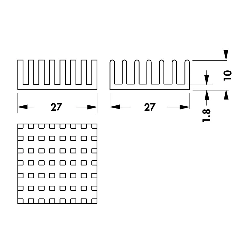 Fischer Elektronik Heatsink Universal Square Alu 18.5K/W 10 mm x 27 mm x 27 mm ICK BGA 27x27x10