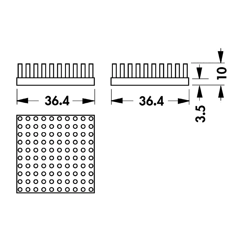 Fischer Elektronik Heatsink Universal Square Aluminium 36.4 mm x 36.4 mm x 10 mm Black Anodised 4.7K/W ICK S 36x36x10