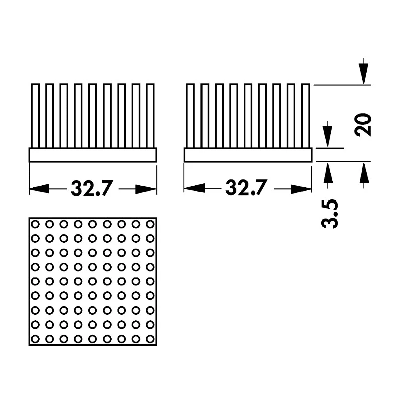 Fischer Elektronik Universal Square Aluminum Heatsink Black Anodised 3.7K/W Thermal Resistance 20 mm 32.7 mm ICK S 32x32x20