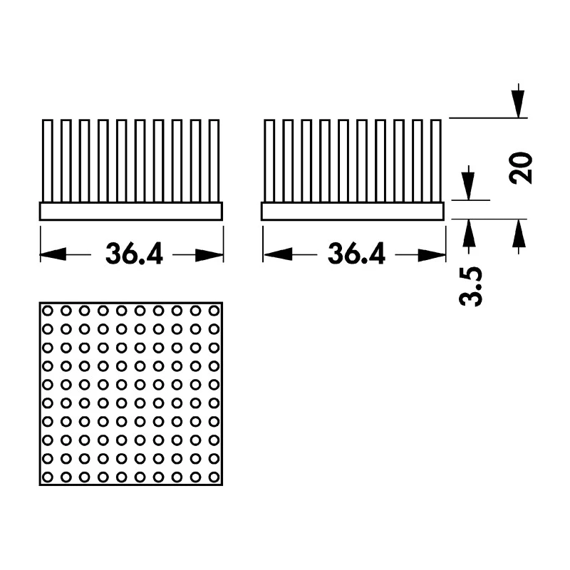 Fischer Elektronik Heatsink Universal Square Aluminium Black Anodised 3.2K/W Thermal Resistance 20 mm Height ICK S 36x36x20