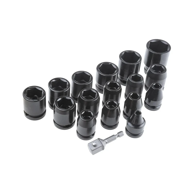 DeWALT 17-Piece 1/2 in 6 Point Impact Socket Set Alloy Steel Blackened Finish DT7506R-GB