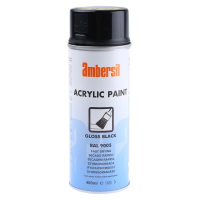 Ambersil 400 ml Black RAL 9005 Acrylic-Based Gloss Spray Paint 31653-AC