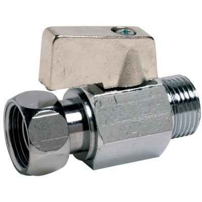 Sferaco Chrome Plated Brass Male Free Nut BSP Ball Valve 3/8 in DN 3/8, Black Aluminium Handle, 10 Bar, ISO 9001:2008 679003