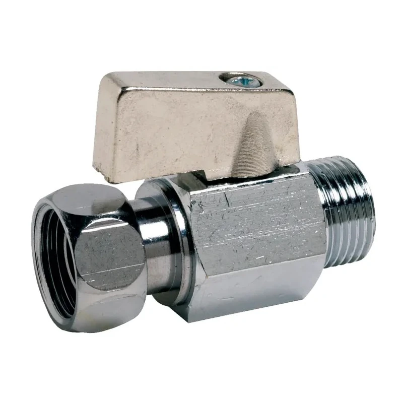 Sferaco Chrome Plated Brass Male Free Nut BSP Ball Valve 3/8 in DN 3/8, Black Aluminium Handle, 10 Bar, ISO 9001:2008 679003