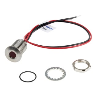 RS PRO Red Panel Mount Indicator 10.8V dc, 13.2 V dc, 20mA, Lead Wire Termination, IP67, Flush Bezel 139-3349