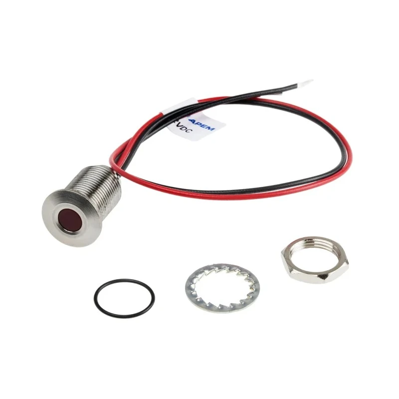 RS PRO Red Panel Mount Indicator 10.8V dc, 13.2 V dc, 20mA, Lead Wire Termination, IP67, Flush Bezel 139-3349