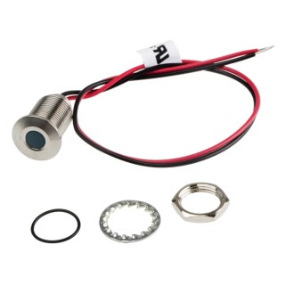 RS PRO Blue Panel Mount Indicator, 21.6V dc, 26.4V dc, 20mA, Lead Wire Termination, IP67, Flush Bezel, Stainless 139-3360