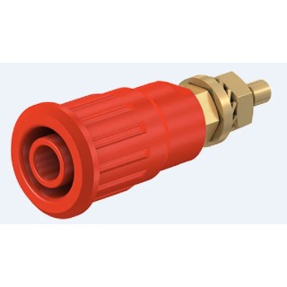 Staubli Red Female Banana Socket, 4 mm Connector, Press Fit Termination, 1kV, 24A, Gold Plating 23.3140-22
