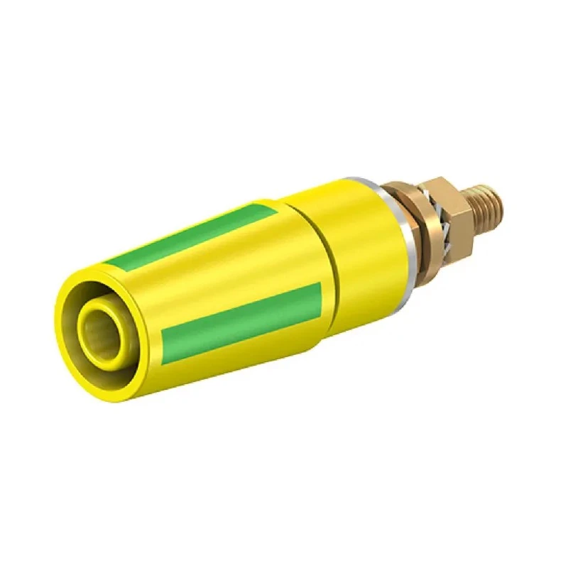 Staubli Green Yellow Female Banana Socket 4 mm Connector Bolt Termination 600V 32A Gold Plating 23.3050-20