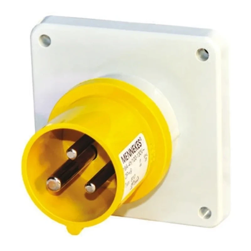 MENNEKES Yellow IP44 Panel Mount 3-Pole Straight Industrial Power Connector 16A 110V IP44 