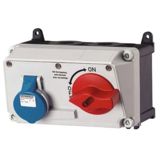 MENNEKES Switchable Socket IP44 2+E, Earthing Position 6h Right Angle Industrial Interlock 16A 230V 
