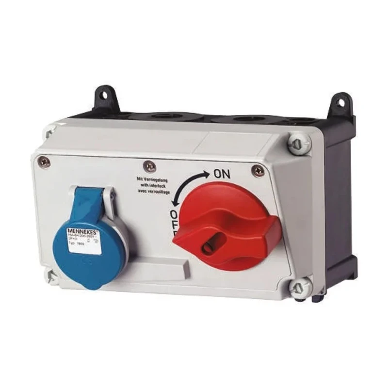 MENNEKES Switchable Socket IP44 2+E, Earthing Position 6h Right Angle Industrial Interlock 16A 230V 